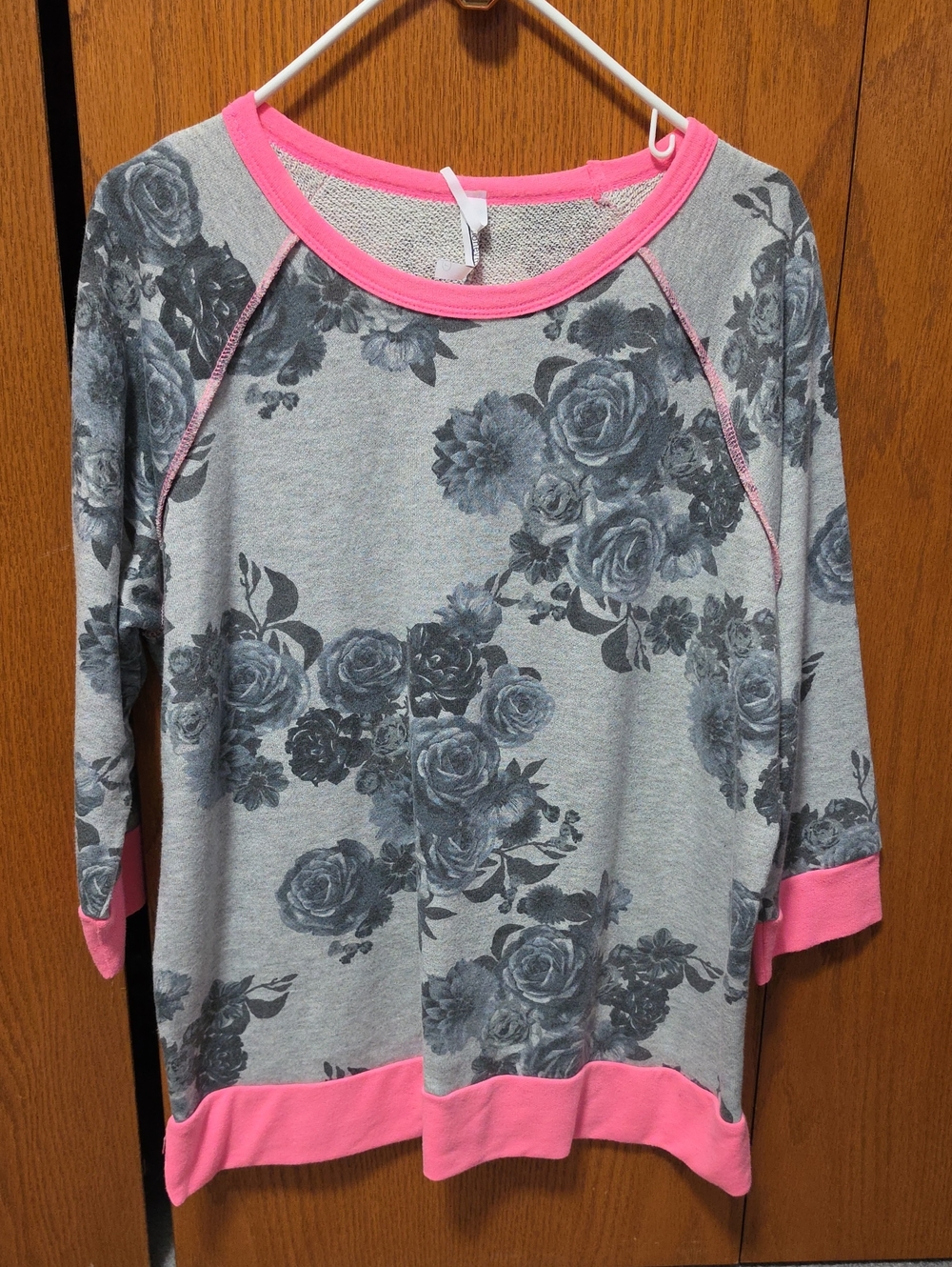 Honeyme Gray Floral Sweatshirt with Pink Accents